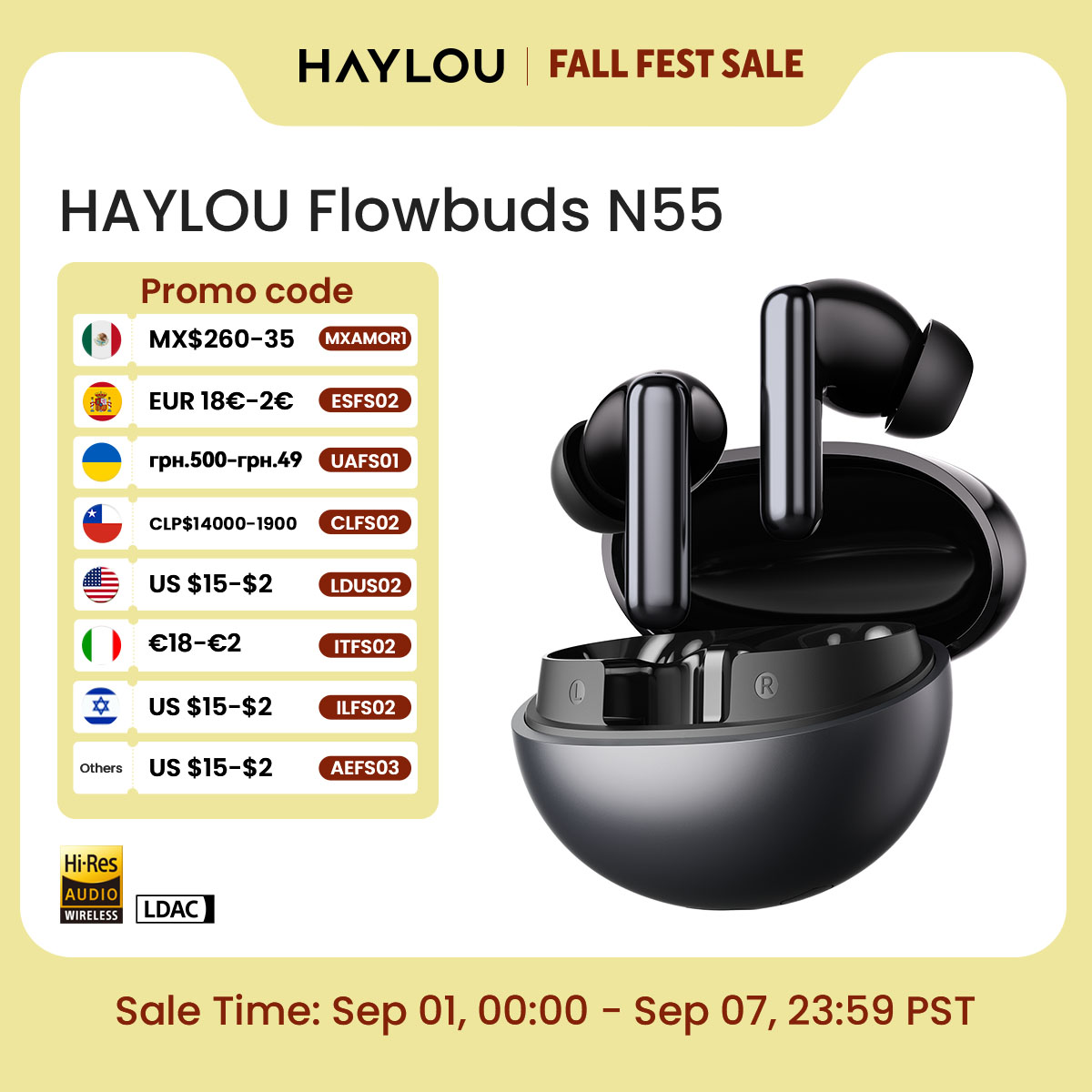 Earbuds Anc Wireless - HAYLOU Flowbuds N55 Earbud Nirkabel 54dB